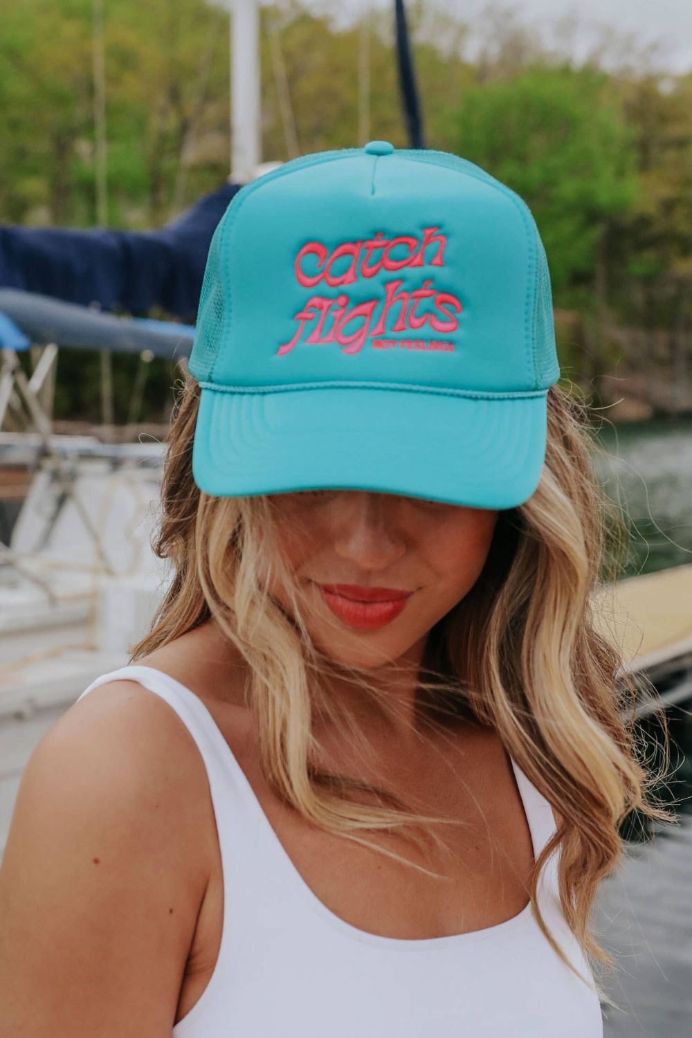 Catch Flights Teal Trucker Hat