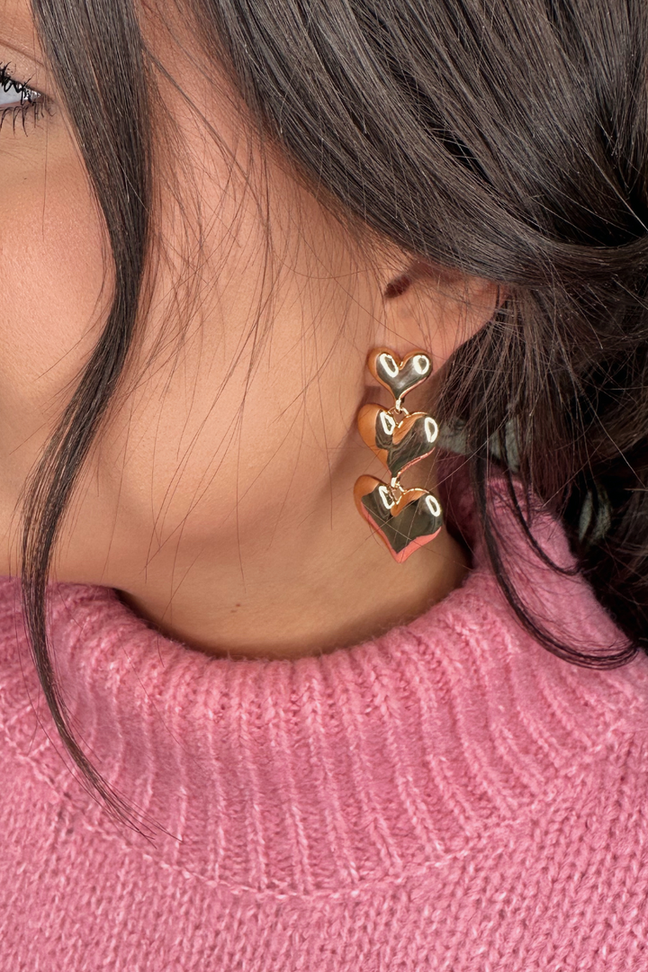 Tiered Linked Heart Dangle Earrings