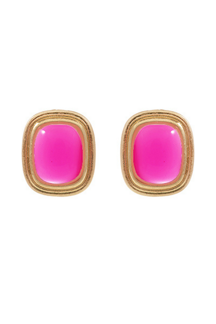 Stone Square & Vintage Metal Earrings