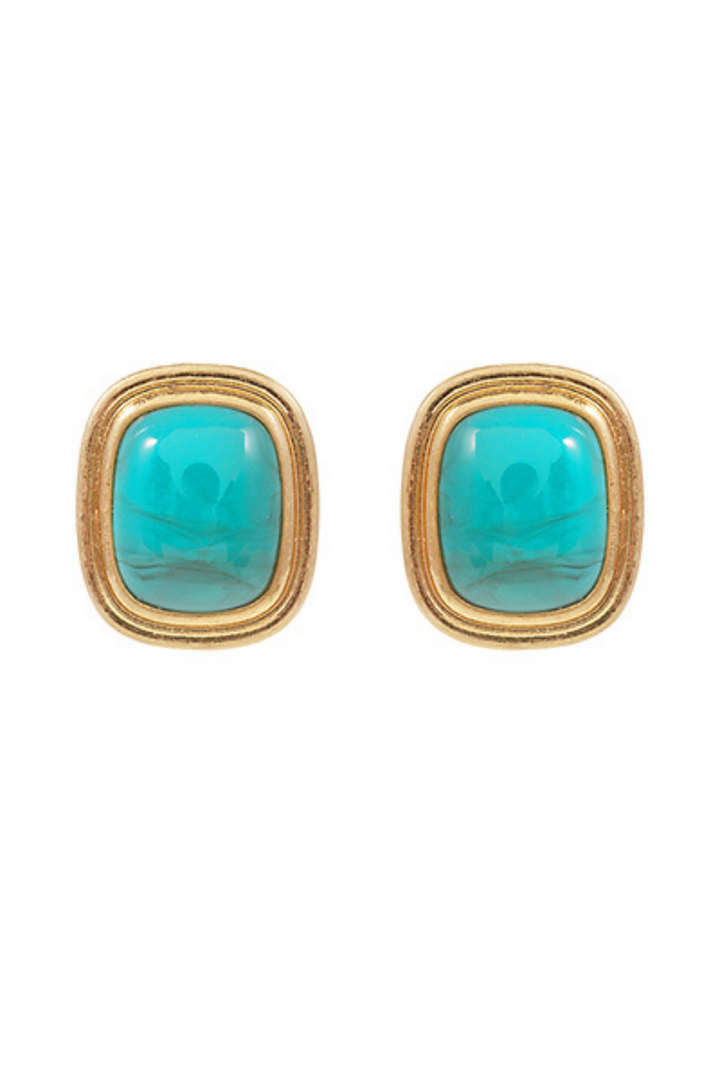 Stone Square & Vintage Metal Earrings