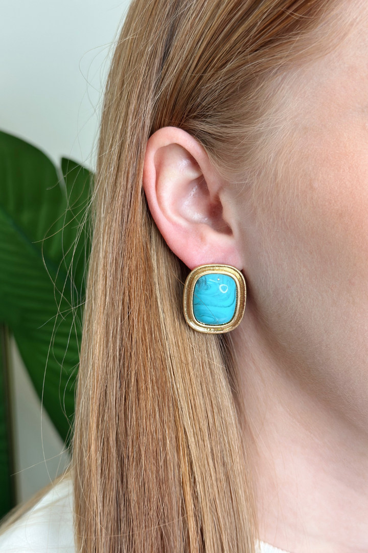 Stone Square & Vintage Metal Earrings