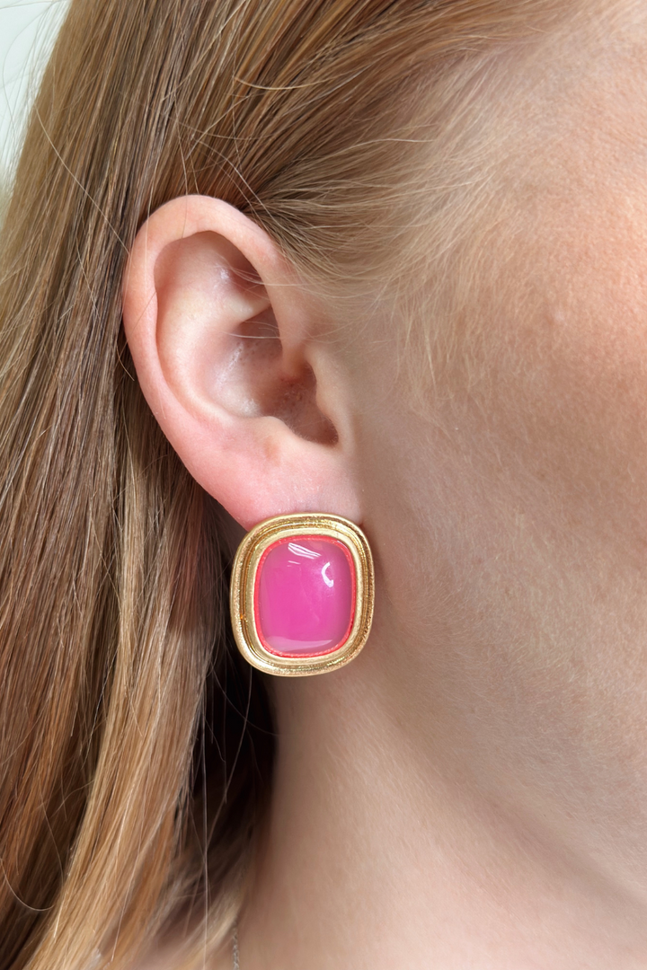 Stone Square & Vintage Metal Earrings