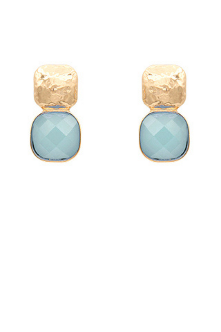 Glass Cushion & Texture Metal Earrings