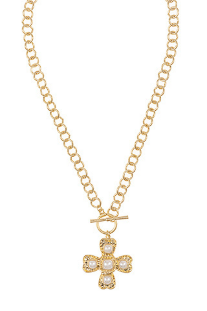 Vintage Cream Pearl Cross Necklace