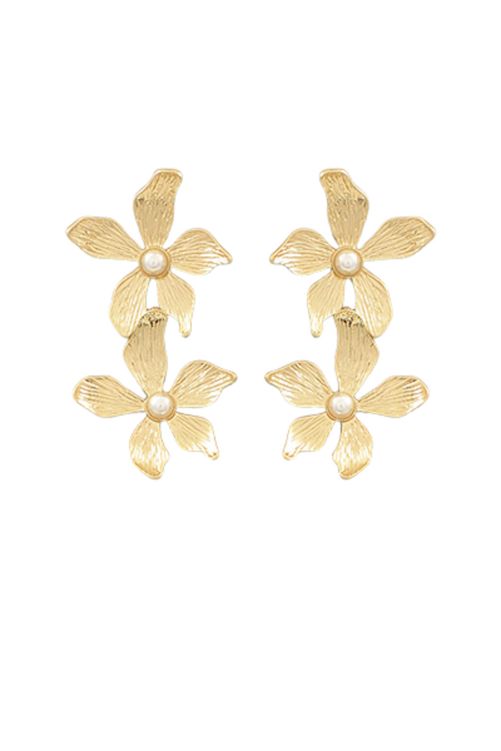 Textured Metal 2 Flower Drop Earrings