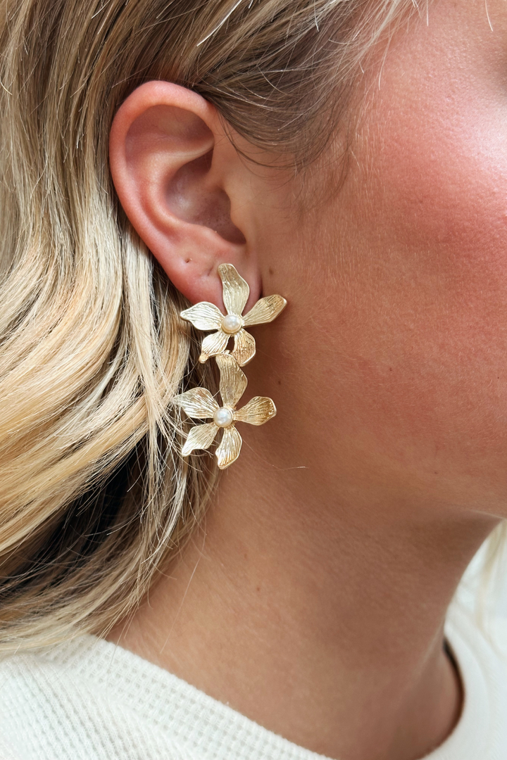 Textured Metal 2 Flower Drop Earrings