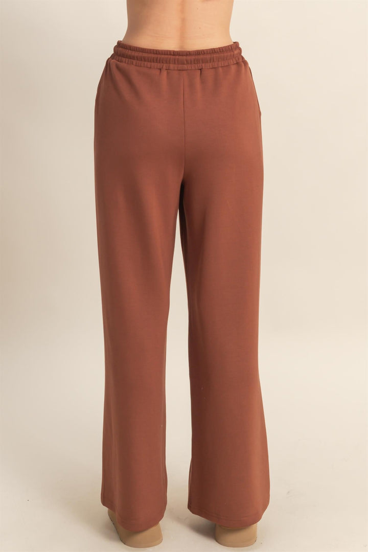 Scuba High-waist Drawstring Pintuck Wide Leg Pants