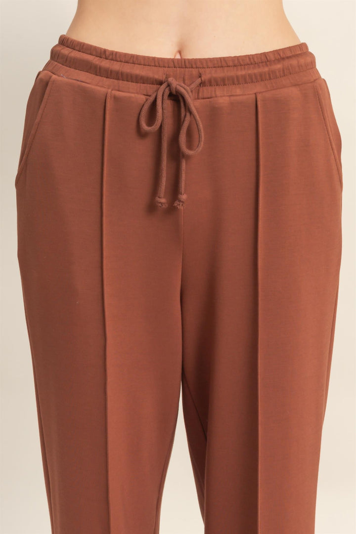 Scuba High-waist Drawstring Pintuck Wide Leg Pants