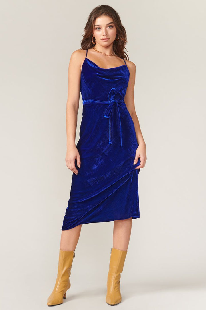 ZANA VELVET COWL NECK SLIP DRESS