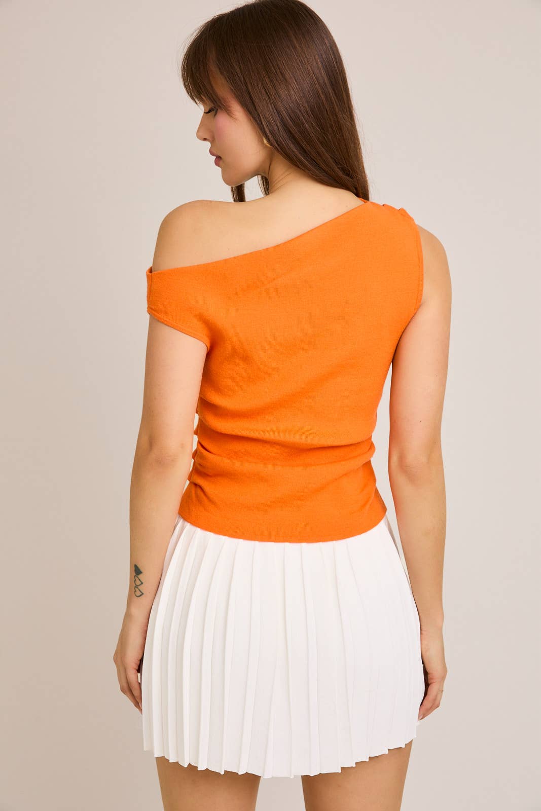 Orange Asymmetrical Neck Sweater Top