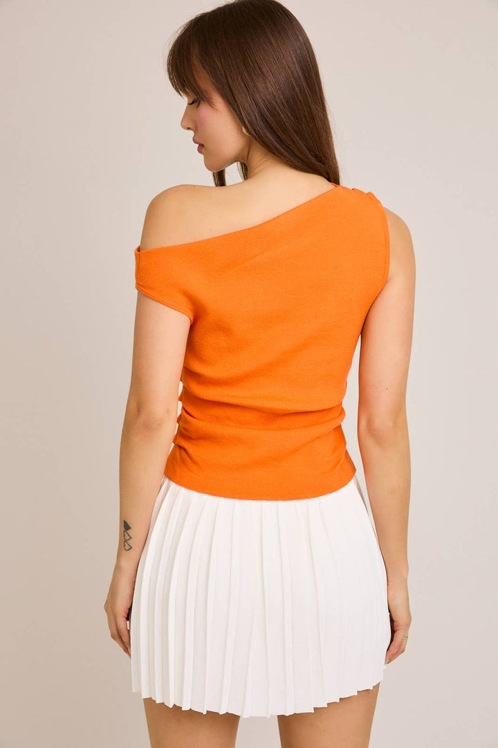 Orange Asymmetrical Neck Sweater Top