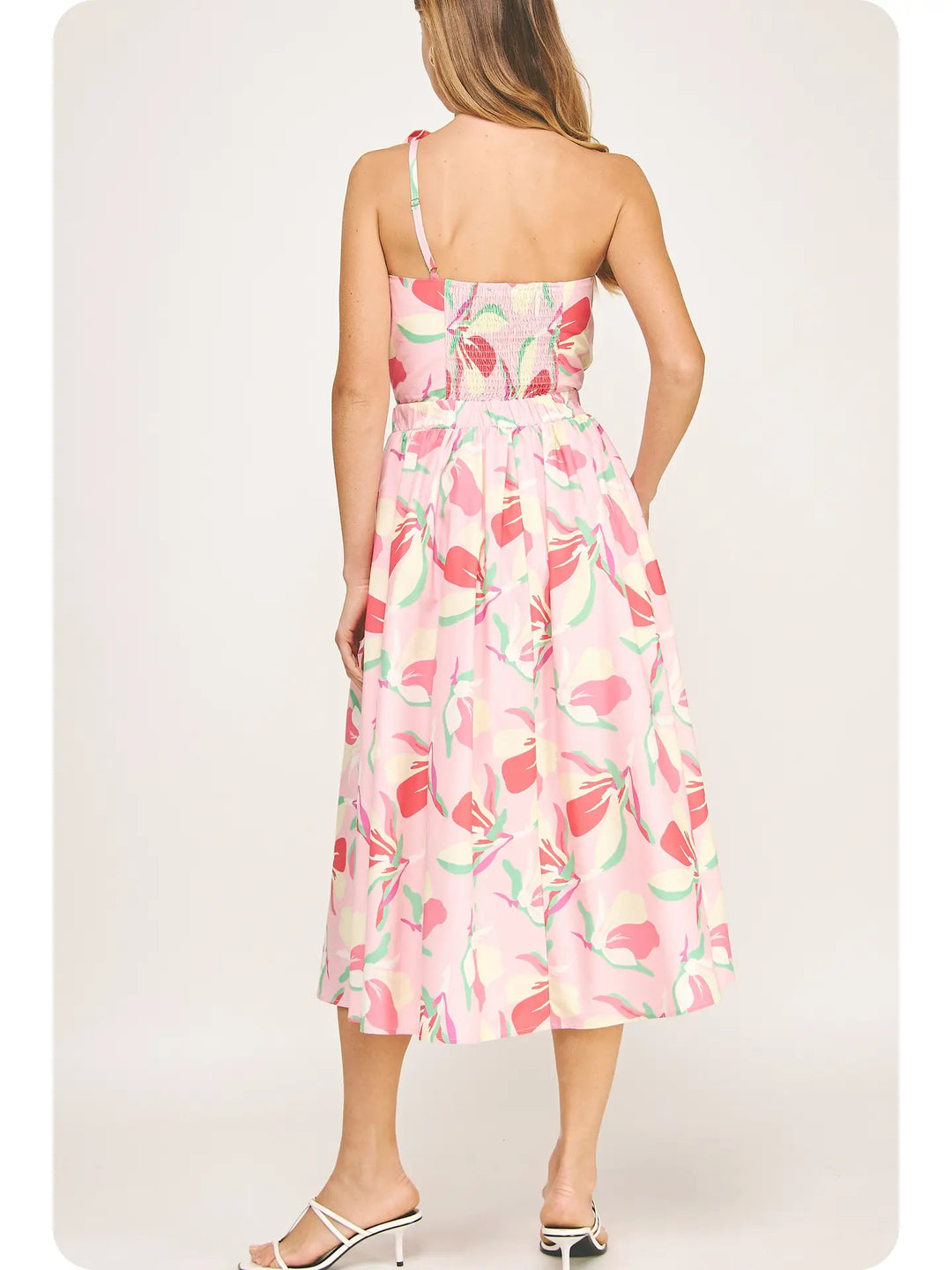Knotted Flower Bow Floral Midi Dress - Pink Multi