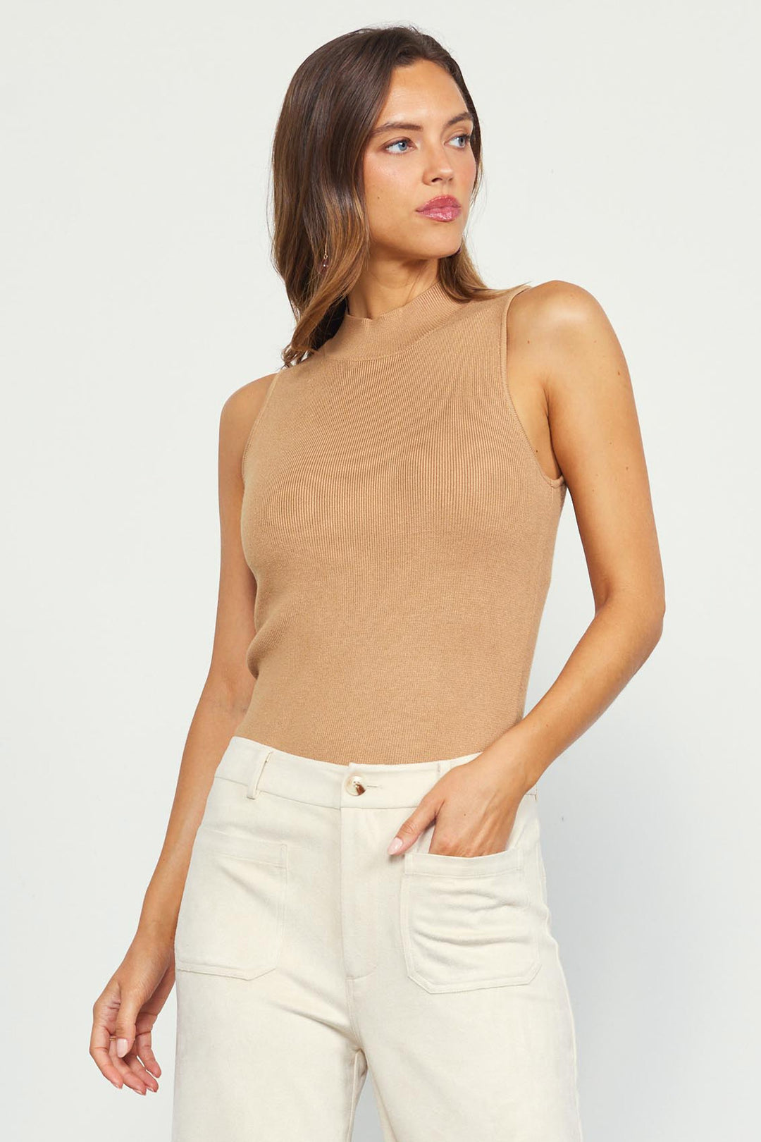 Sleeveless Mock Neck Knit Top