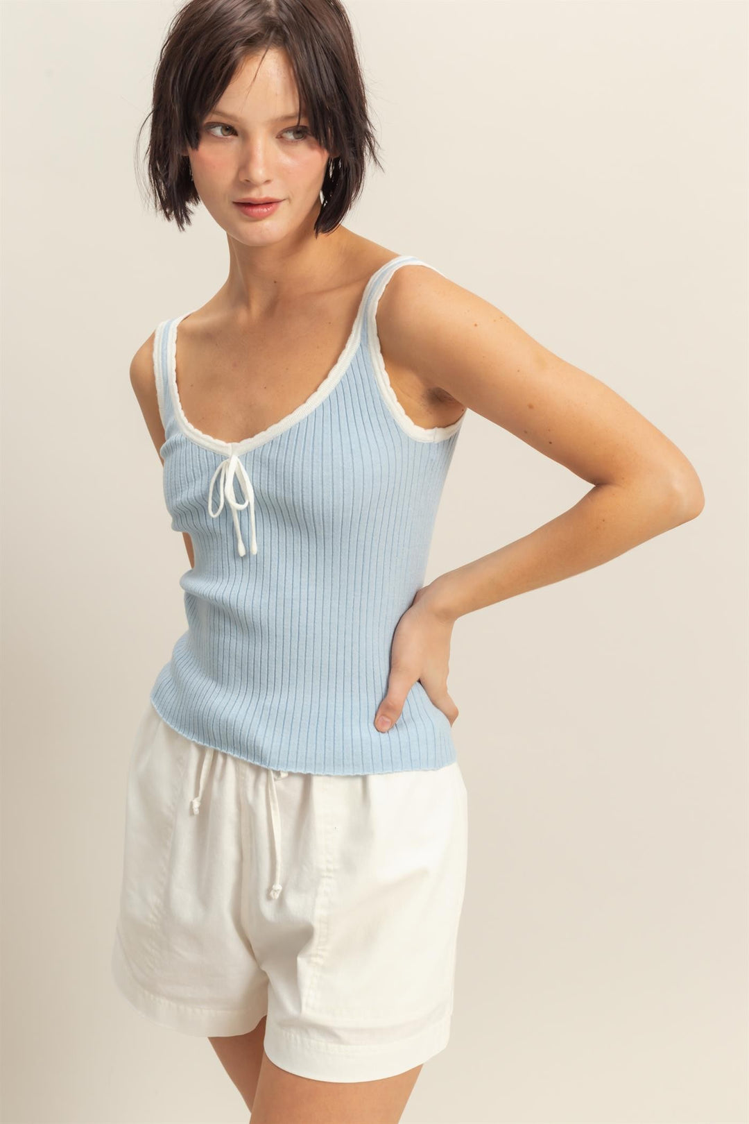 Ribbon Trim Fitted Summery Tank Top