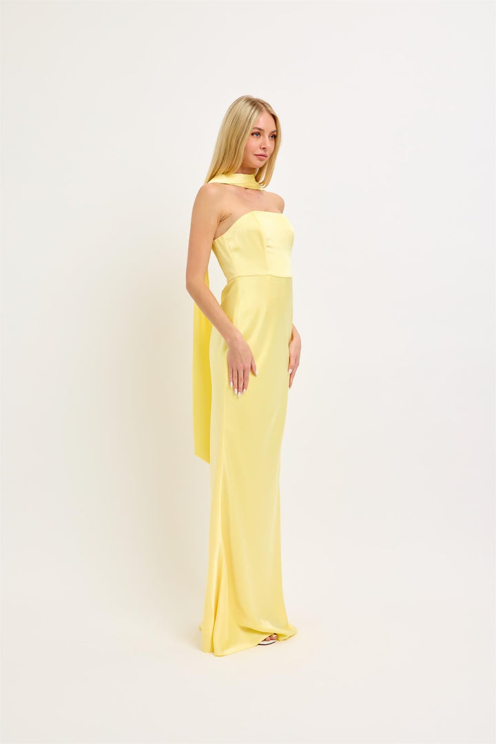 Satin Maxi Dress With A Bandeau Neckline Coordina