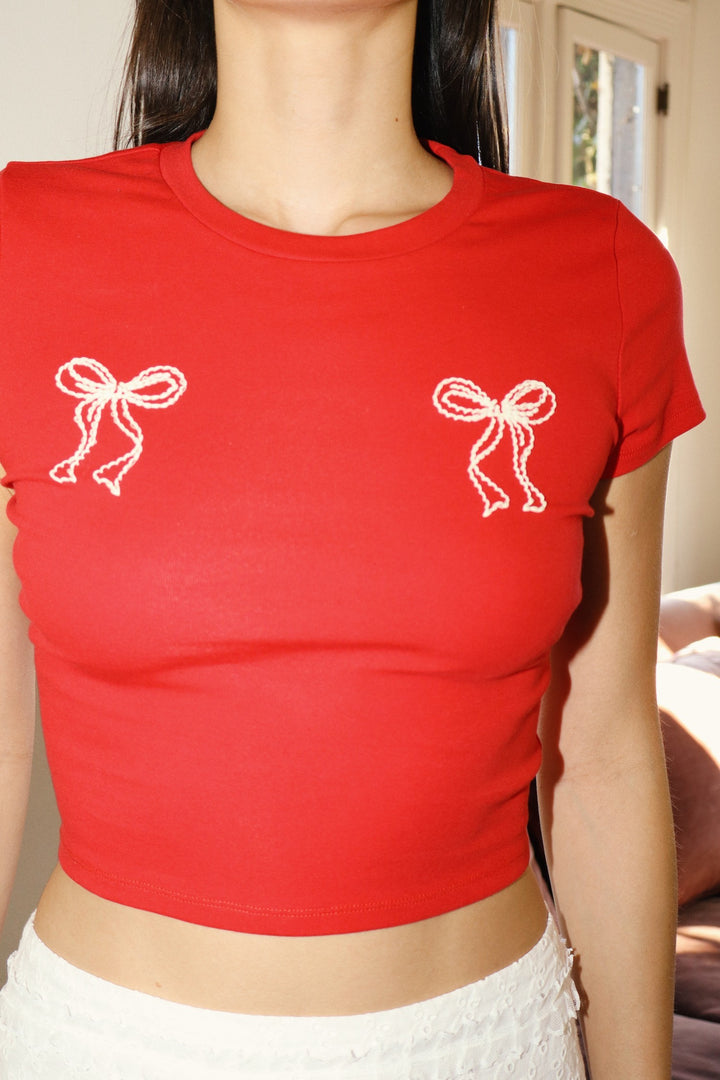 Double Bow Embroidered Mini Tee