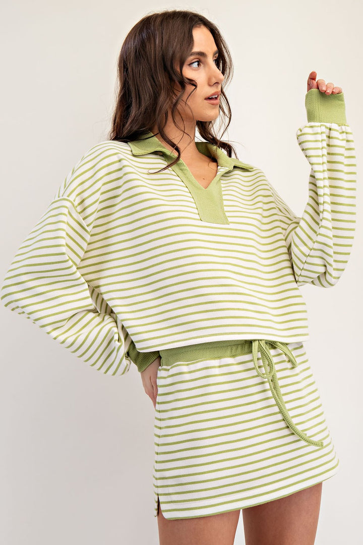 Striped Long Sleeve Cropped Pullover