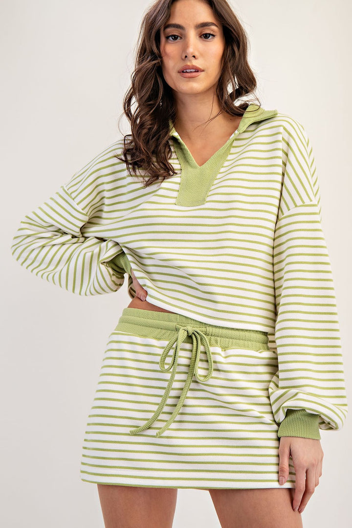 Striped Long Sleeve Cropped Pullover