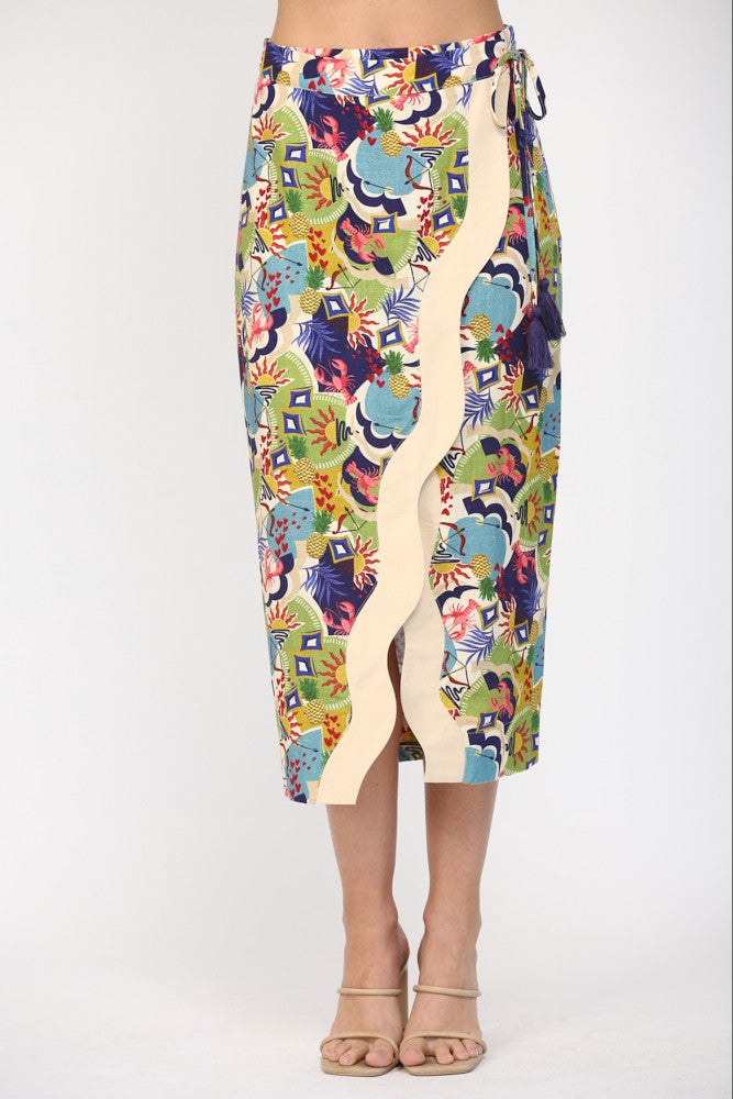 Tropical Tide Wrap Midi Skirt