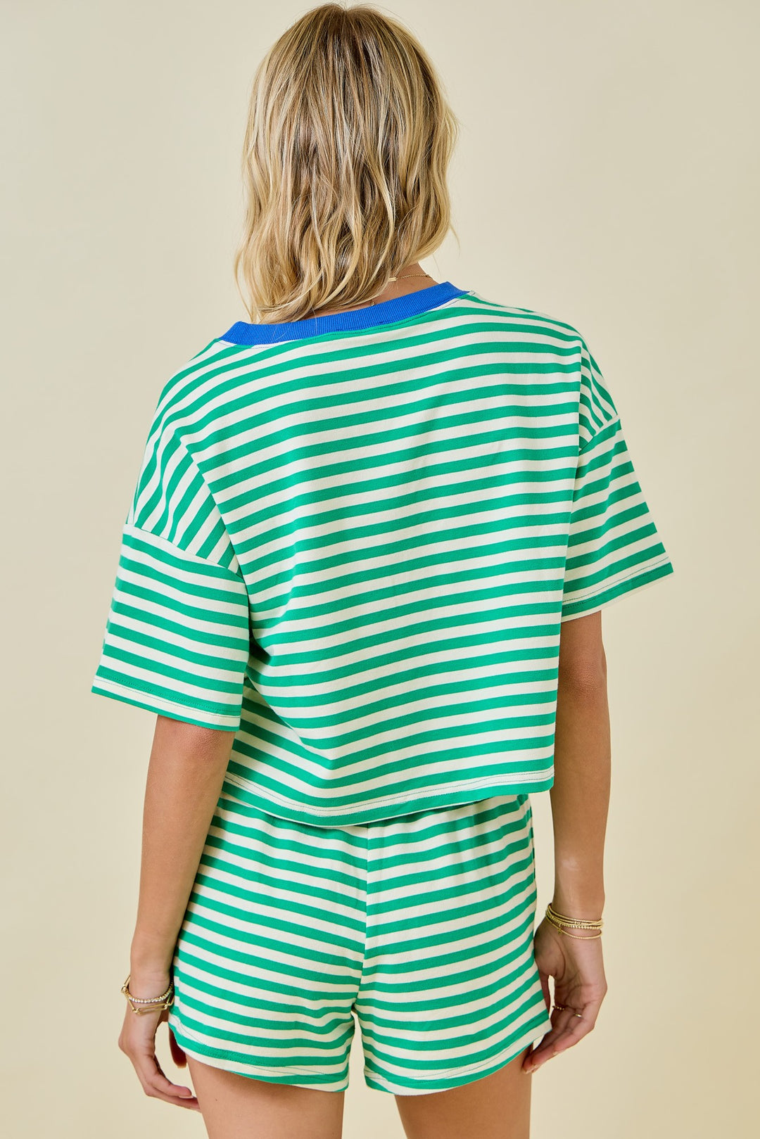 Boxy Terry Short Set - Green/Blue