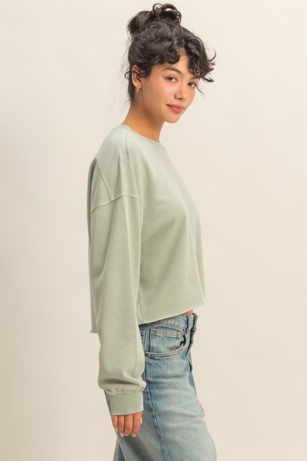 Cropped Crewneck Sweatshirt - Sage Green
