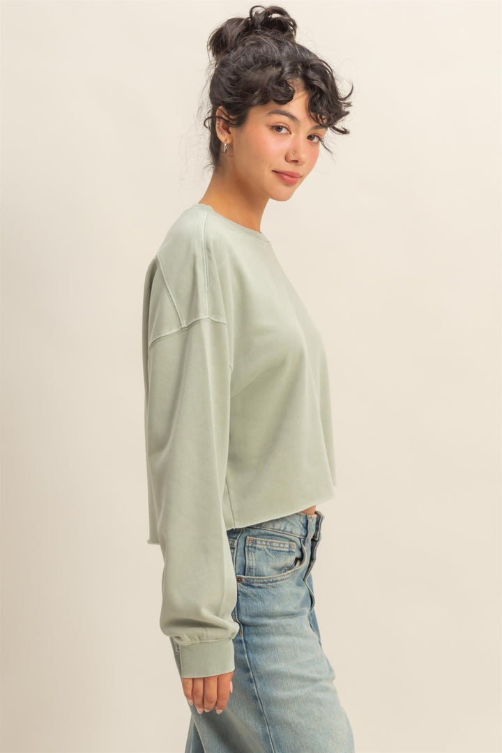 Cropped Crewneck Sweatshirt - Sage Green