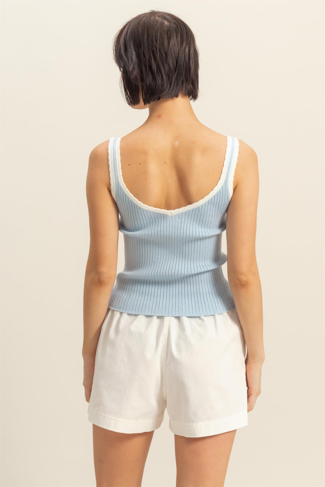 Ribbon Trim Fitted Summery Tank Top