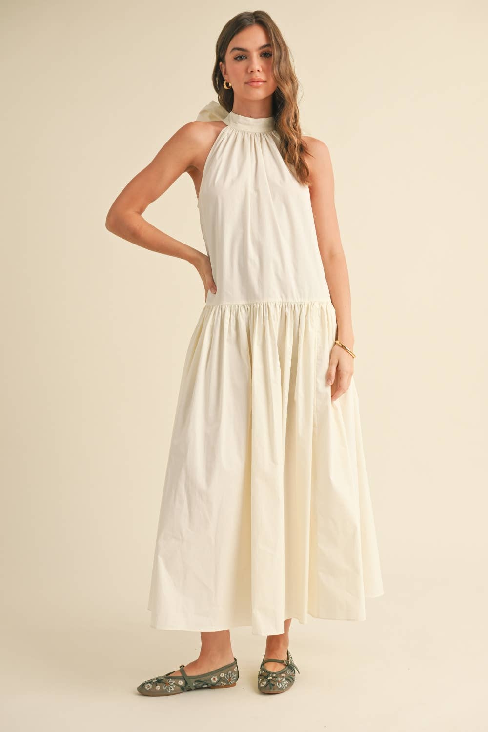 Halter Neck Maxi Dress With Tie Back