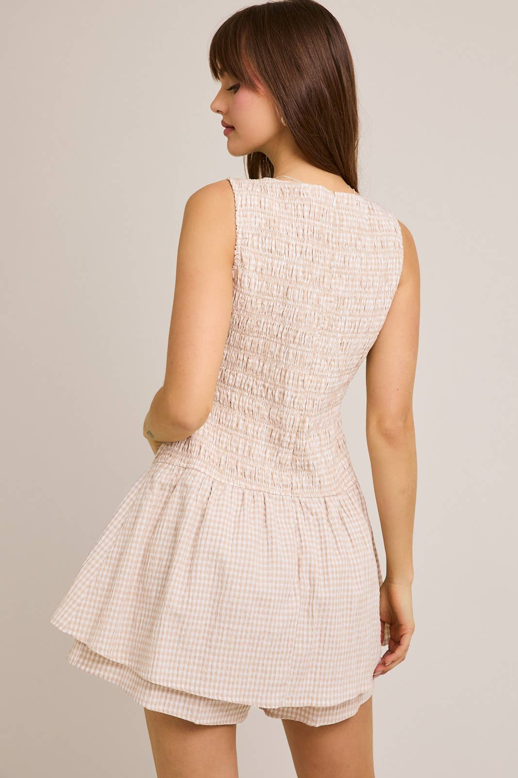 Boat Neck Smocking Bodice Low Waist Romper