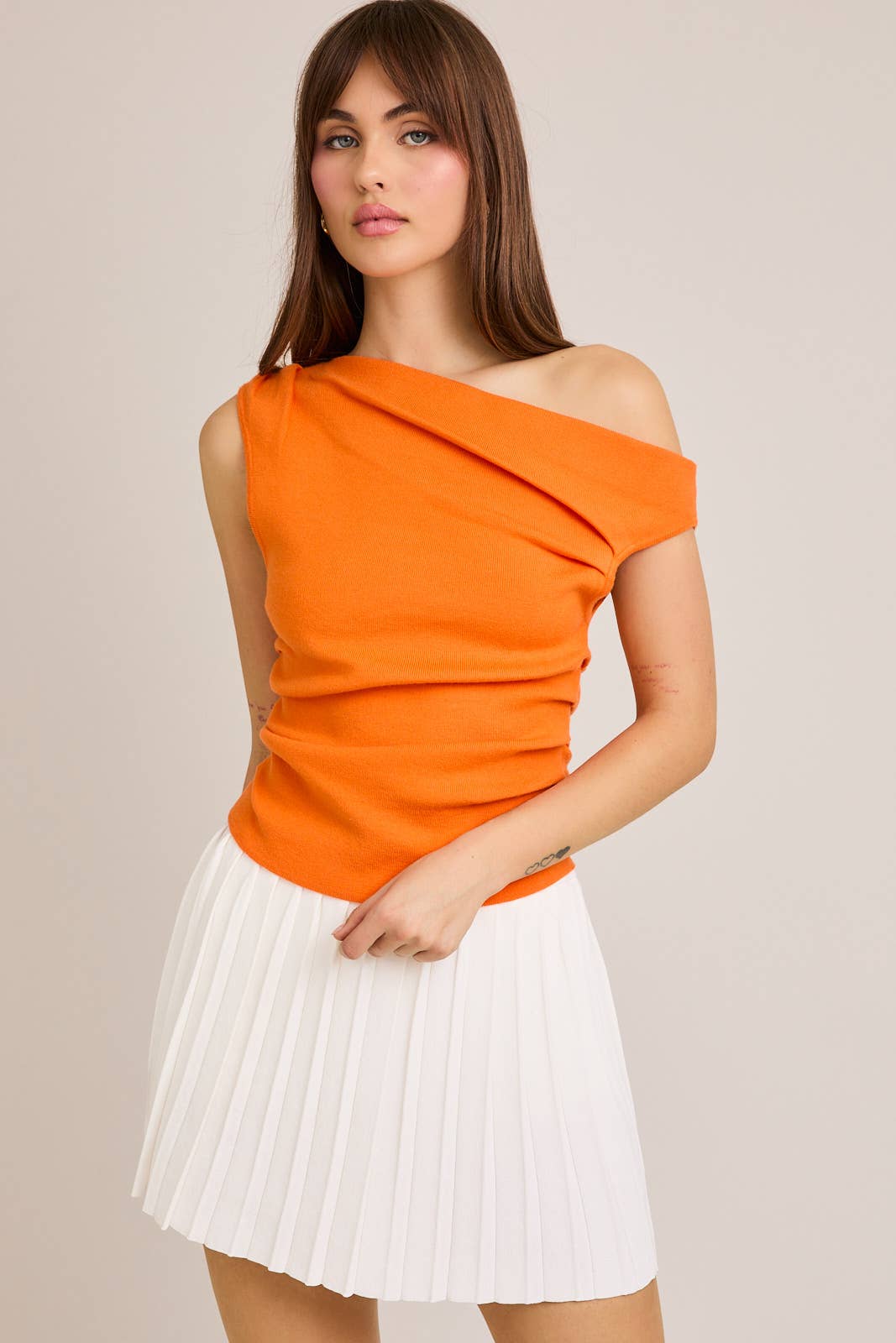 Orange Asymmetrical Neck Sweater Top