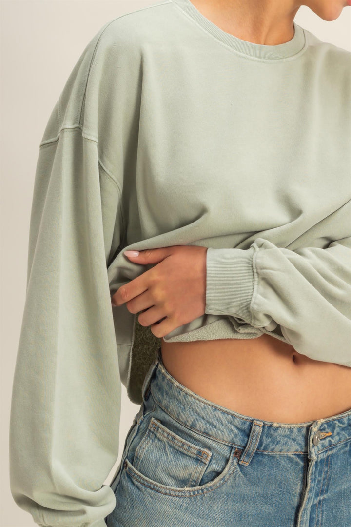 Cropped Crewneck Sweatshirt - Sage Green
