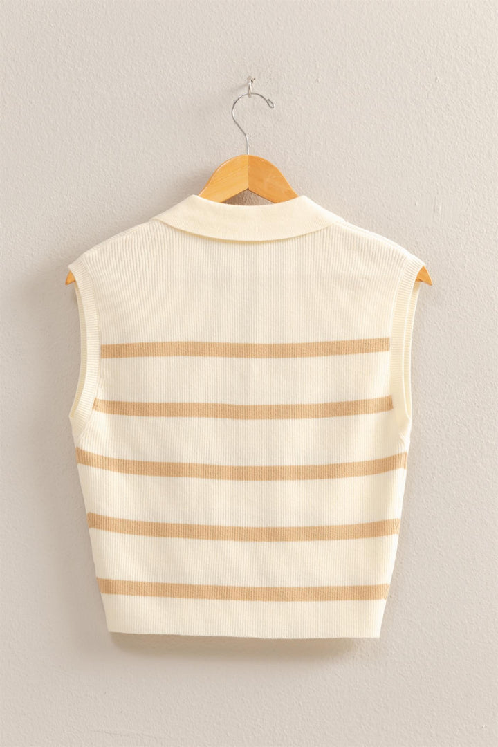 Collared Striped Polo Vest