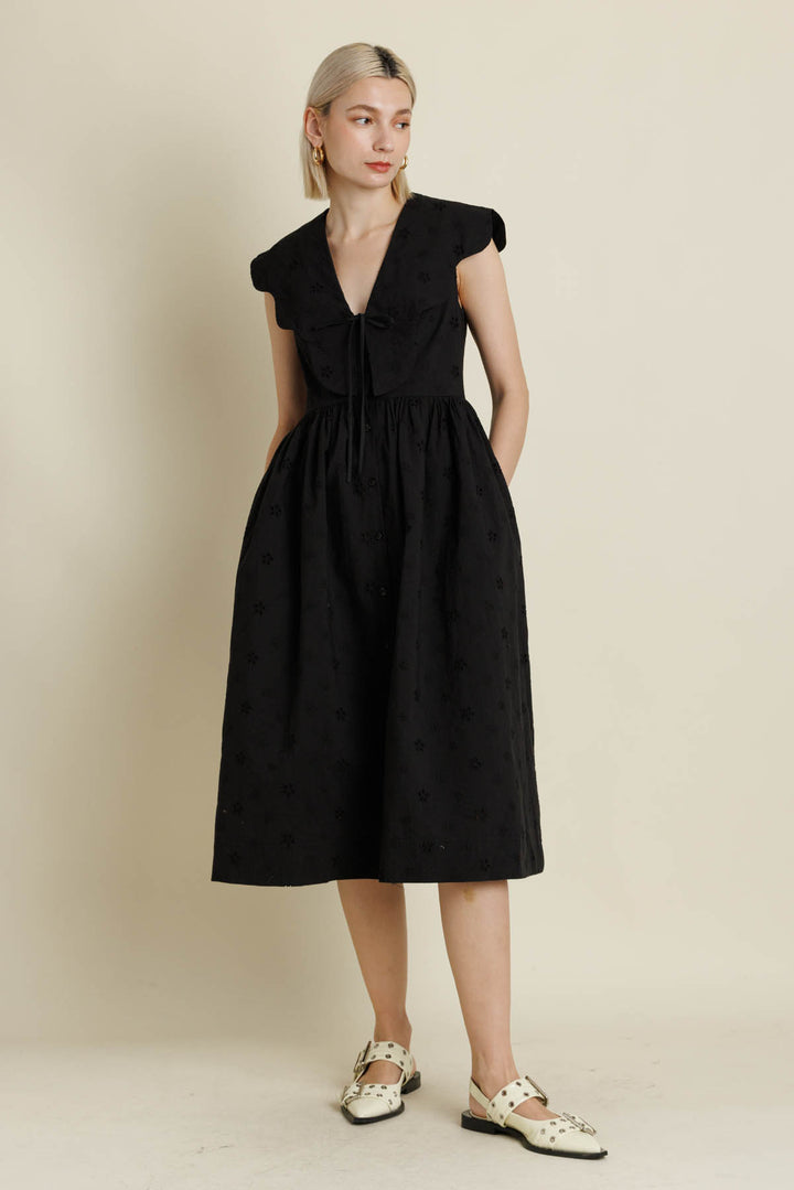 Black Scallop Collar Midi Dress