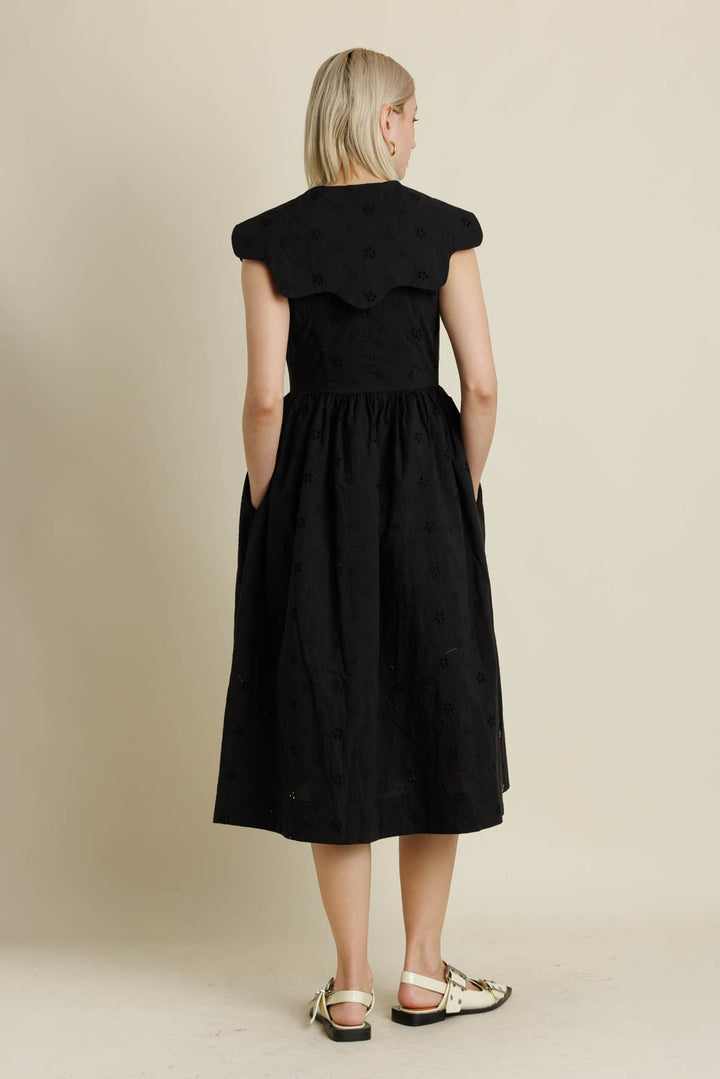 Black Scallop Collar Midi Dress