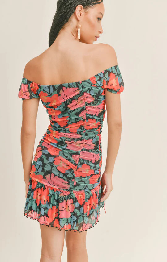Vintage Tropics Ruched Mini Dress