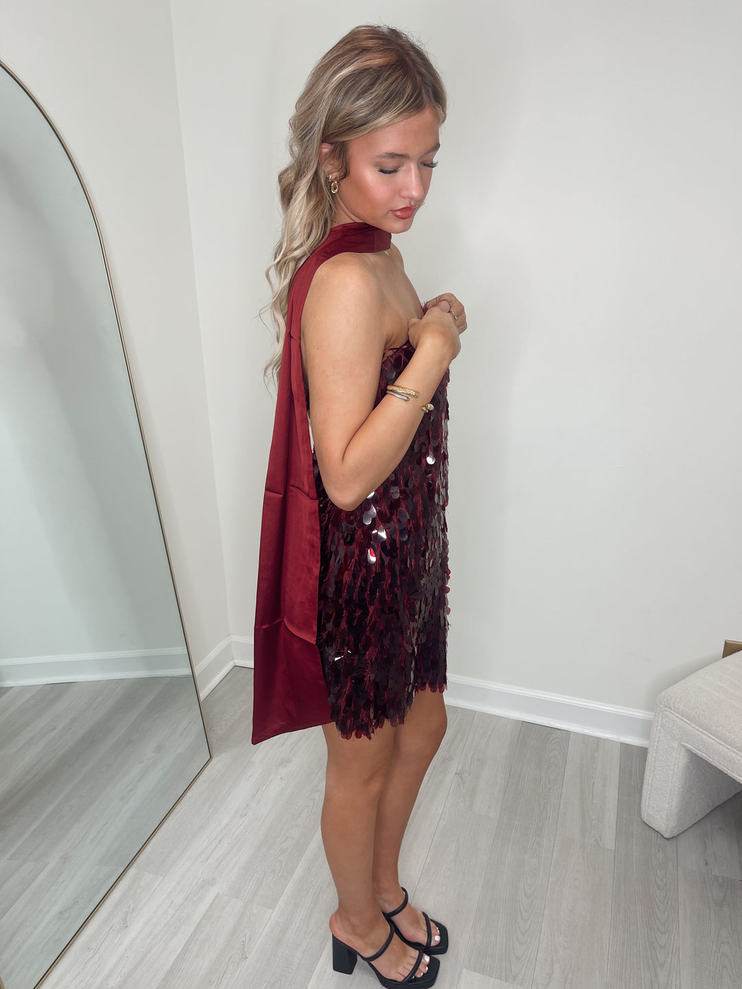 Teardrop Sequin Dress with Scarf