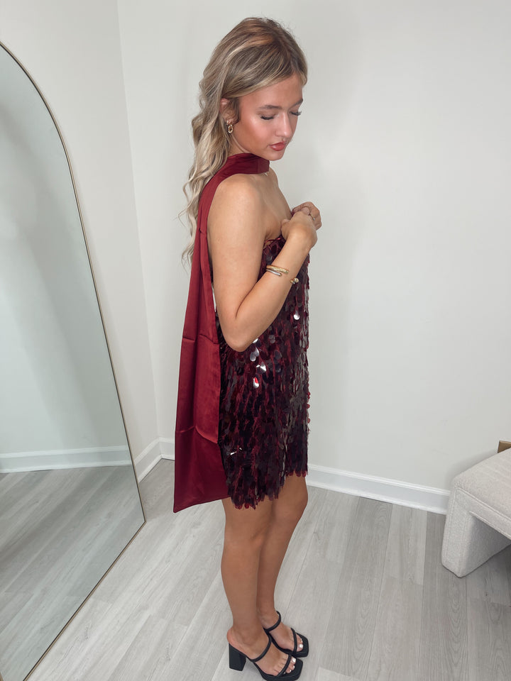 Teardrop Sequin Dress with Scarf