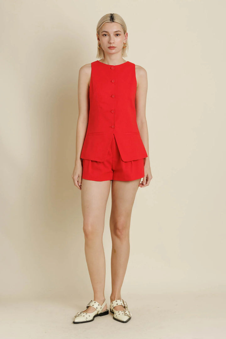 Red Sleeveless Linen Vest
