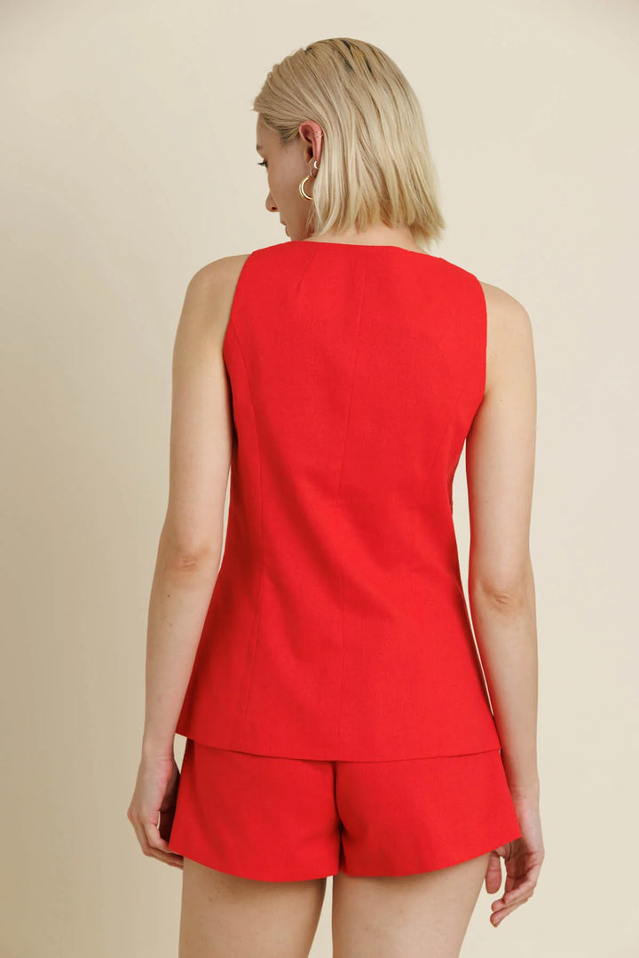 Red Sleeveless Linen Vest