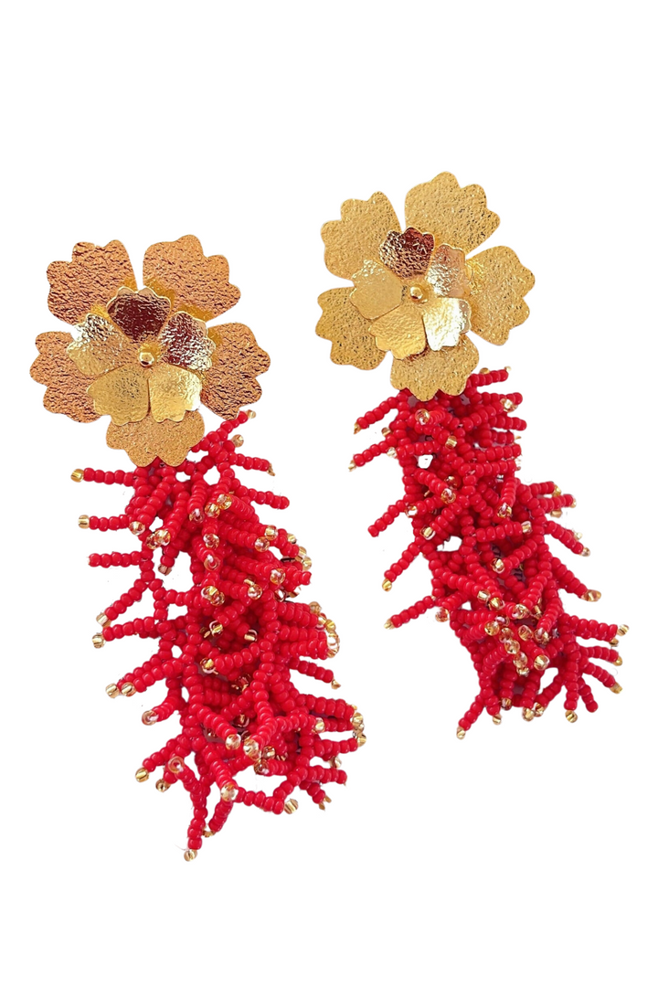 Daisy Coral Beaded Earrings
