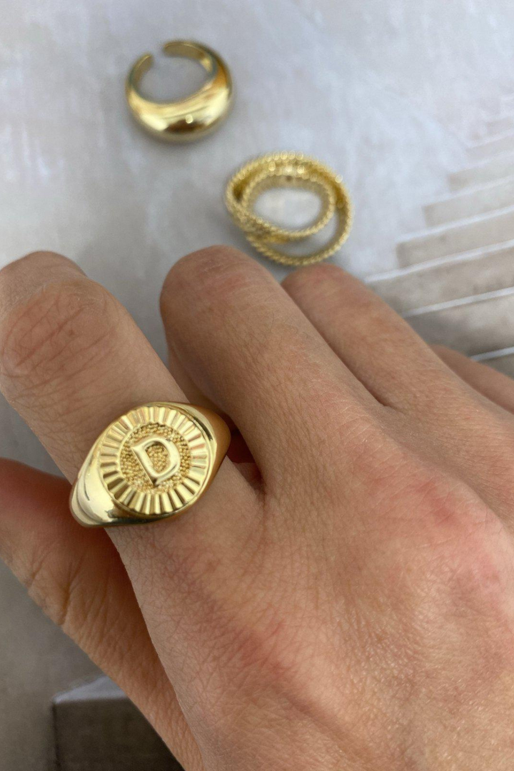 Bracha Initial Medallion Signet Ring