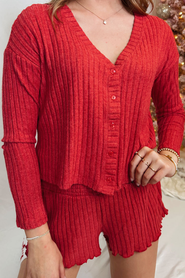 Dawn Smocked Rib Short - Haute Red