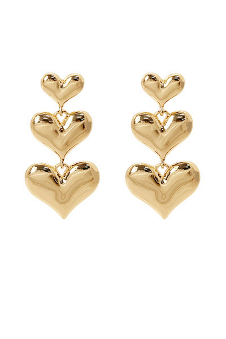 Tiered Linked Heart Dangle Earrings