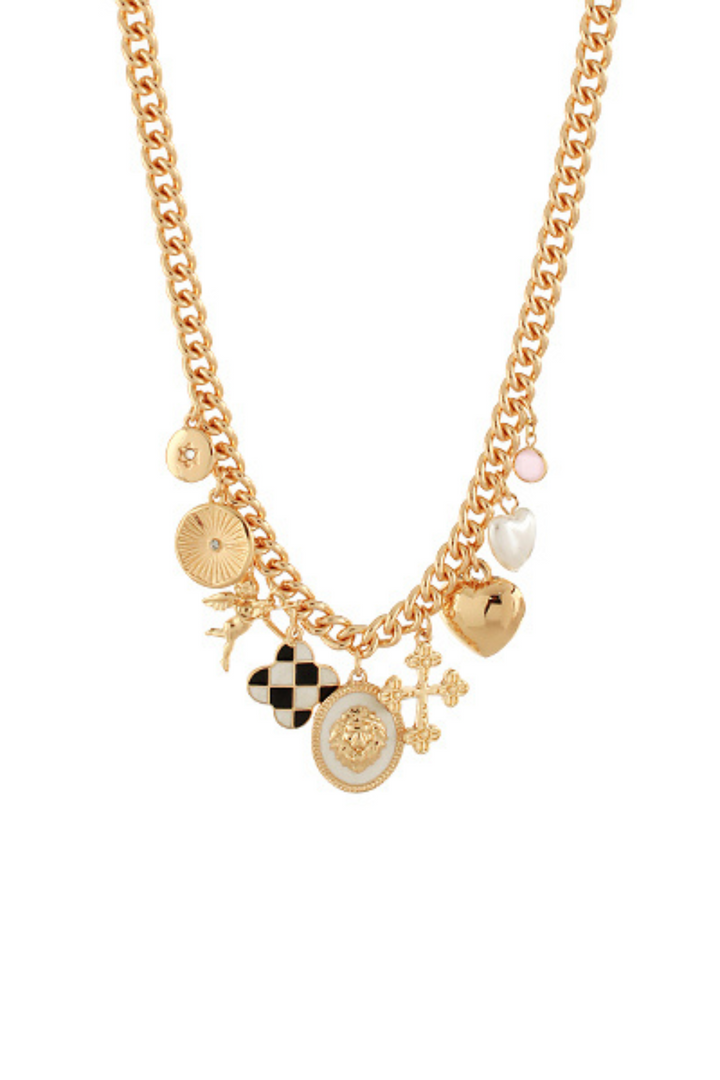 Cross & Heart Multi Charm Necklace