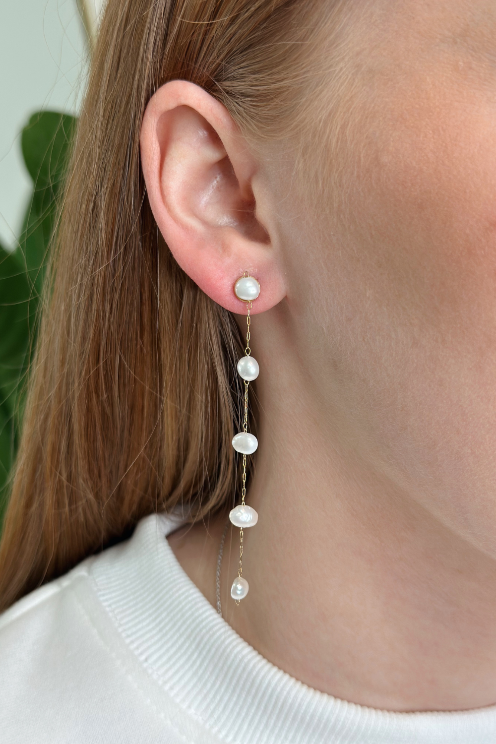 Pearl Chain Drop Earrings