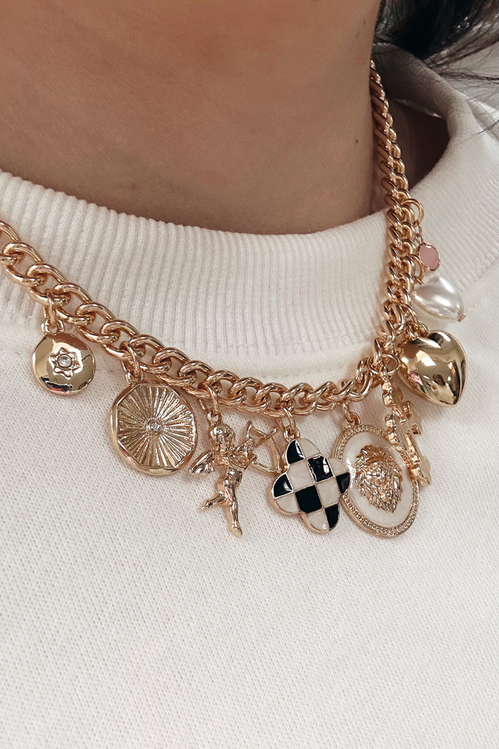 Cross & Heart Multi Charm Necklace
