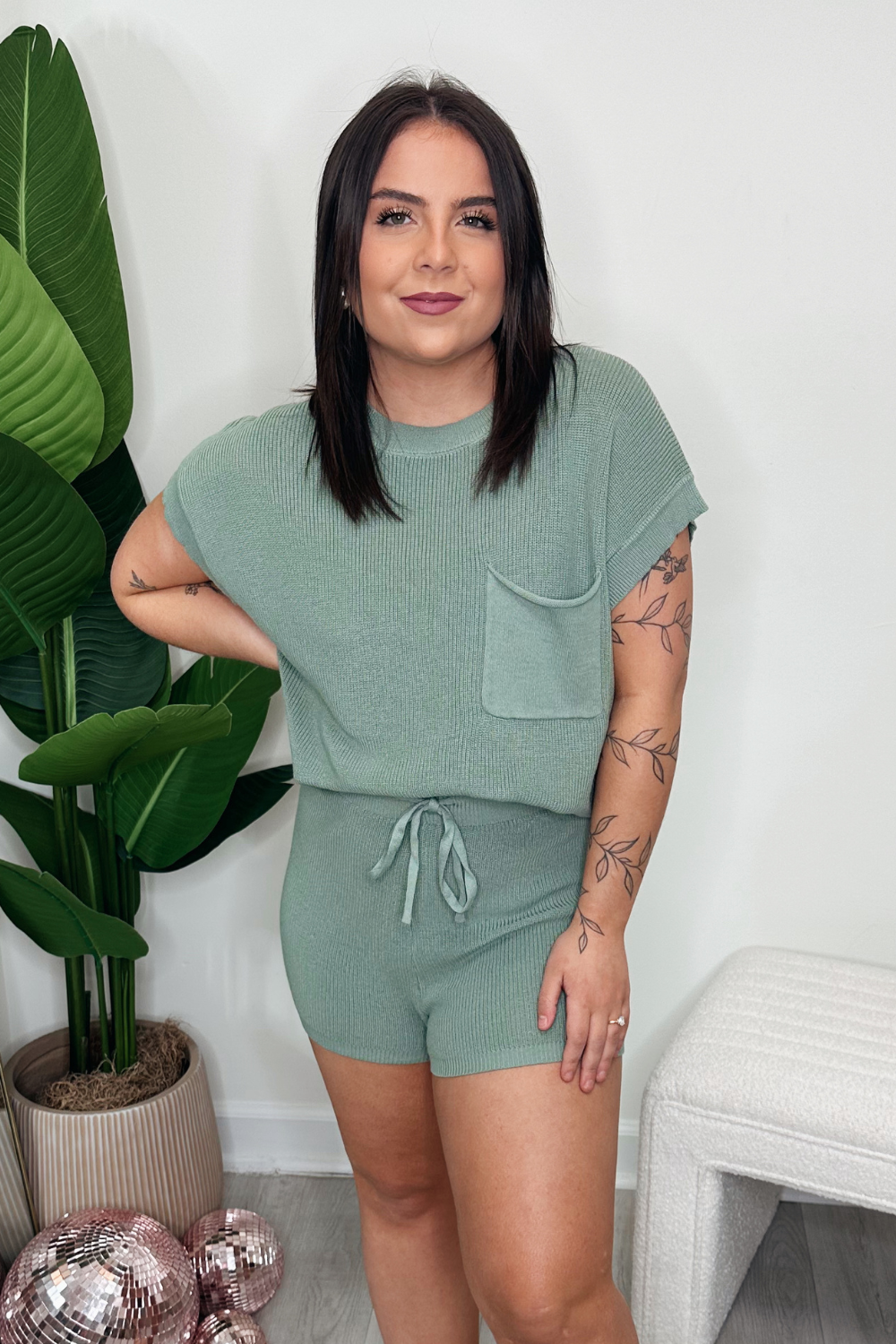 Short Sleeve Sweater And Shorts Set