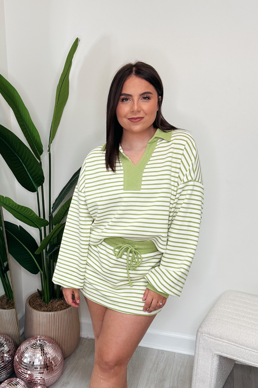 Striped Drawstring Mini Skort