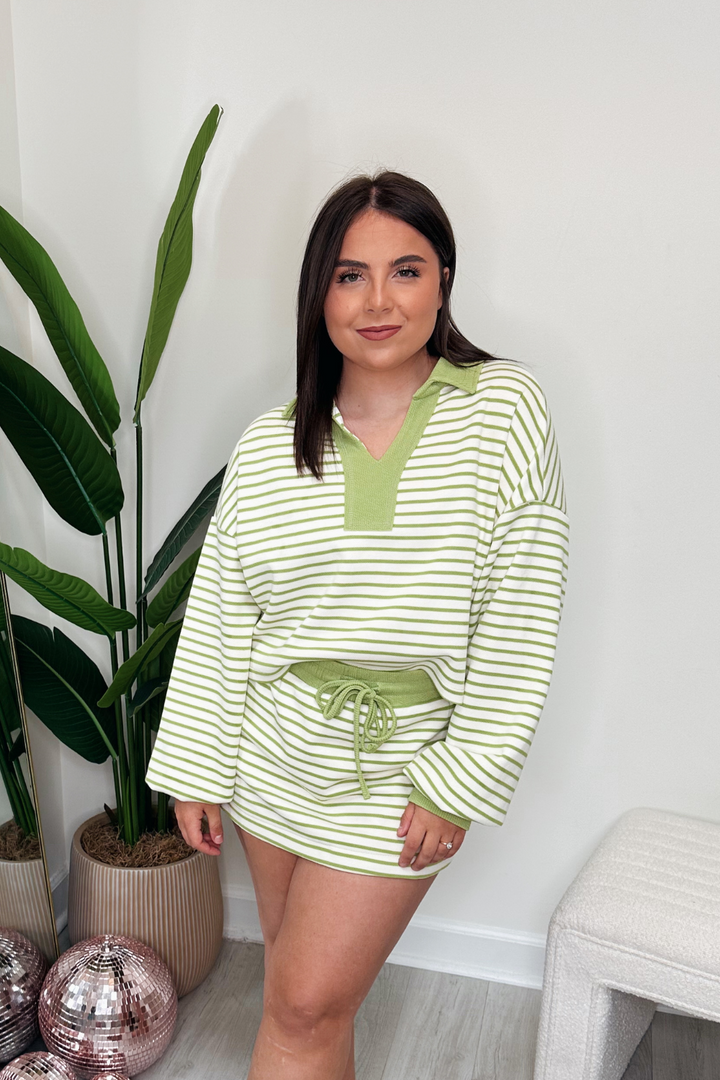 Striped Drawstring Mini Skort