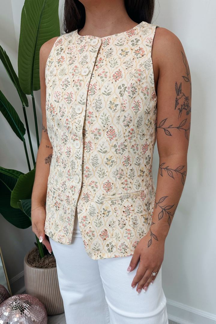 Sadie Embroidered Eyelet Vest